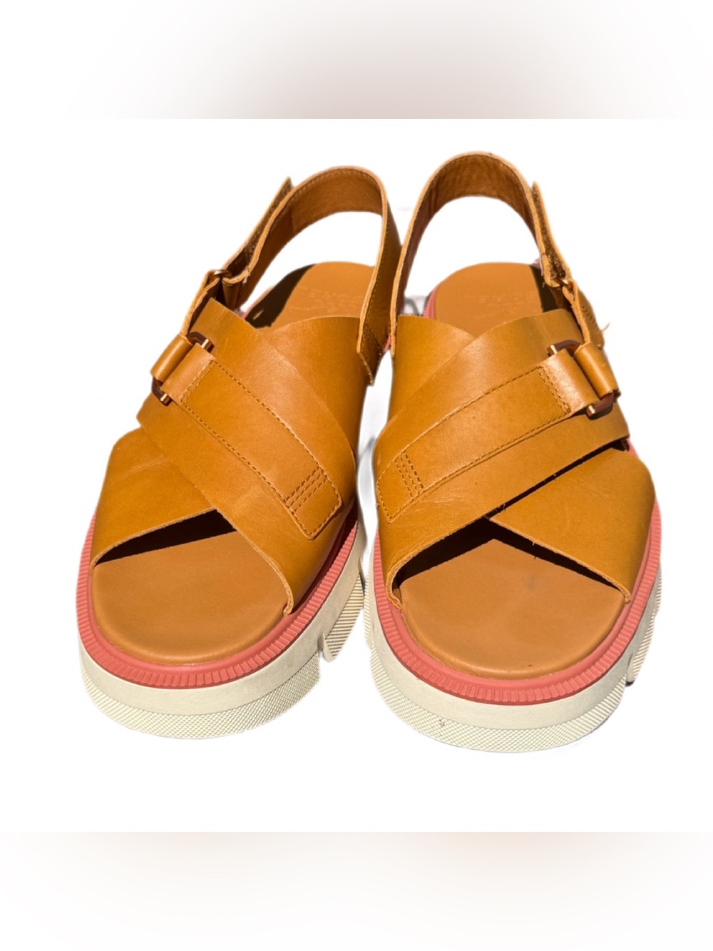 Sorel Rein CB Crisscross Platform Sandals Canyon Gold/Tan Leather Women’s 9 - Picture 2 of 11